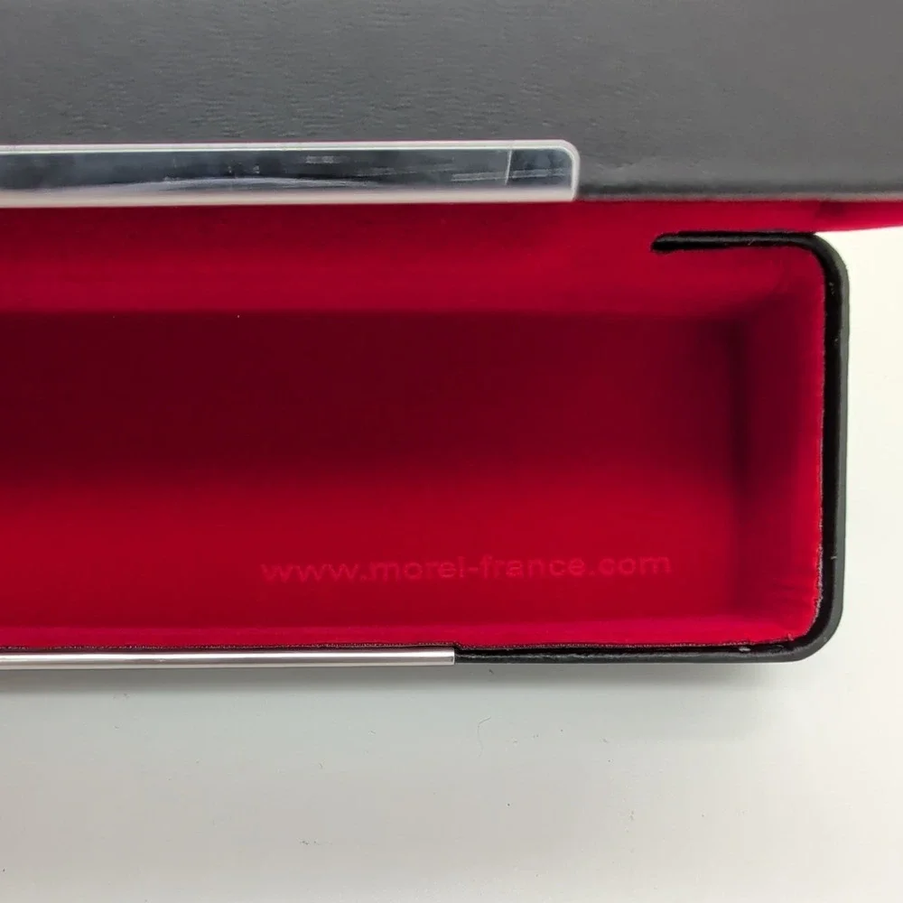 NEW Morel 1880 Black Leather Red Velvet Hard Clamshell Eyeglasses Case ONLY